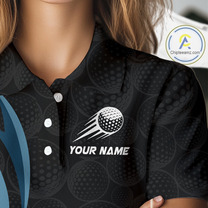 Personalized Womens Golf Polo Shirt Custom Name, Black Blue Argyle Golf Team Polo NHT1075