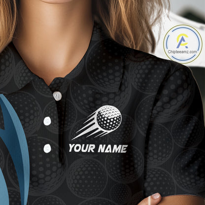 Personalized Womens Golf Polo Shirt Custom Name, Black Blue Argyle Golf Team Polo NHT1075