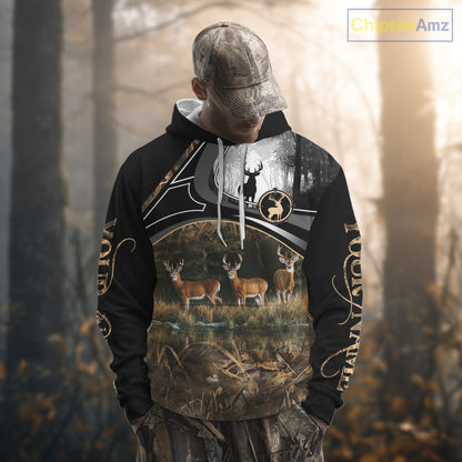 Personalized Whitetail Deer Hunting 3D All Over Printed Hoodie Brown Camouflage, Hunting Gift NHT366