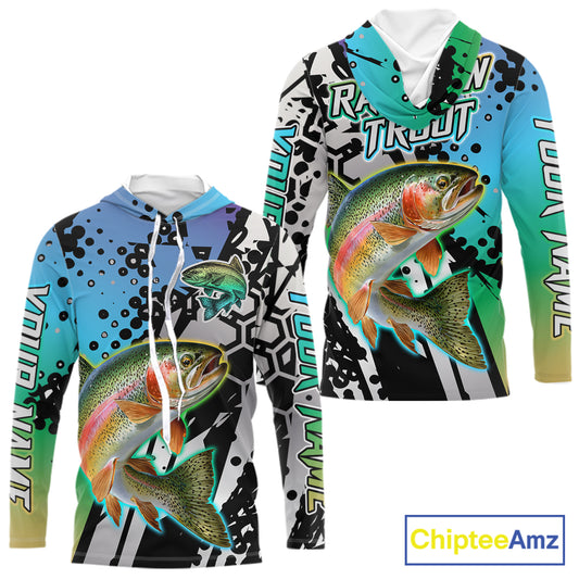 Rainbow Trout Custom Long Sleeve Hooded Performance Fishing Shirts For Men, Trout Fishing Jersey NHT480