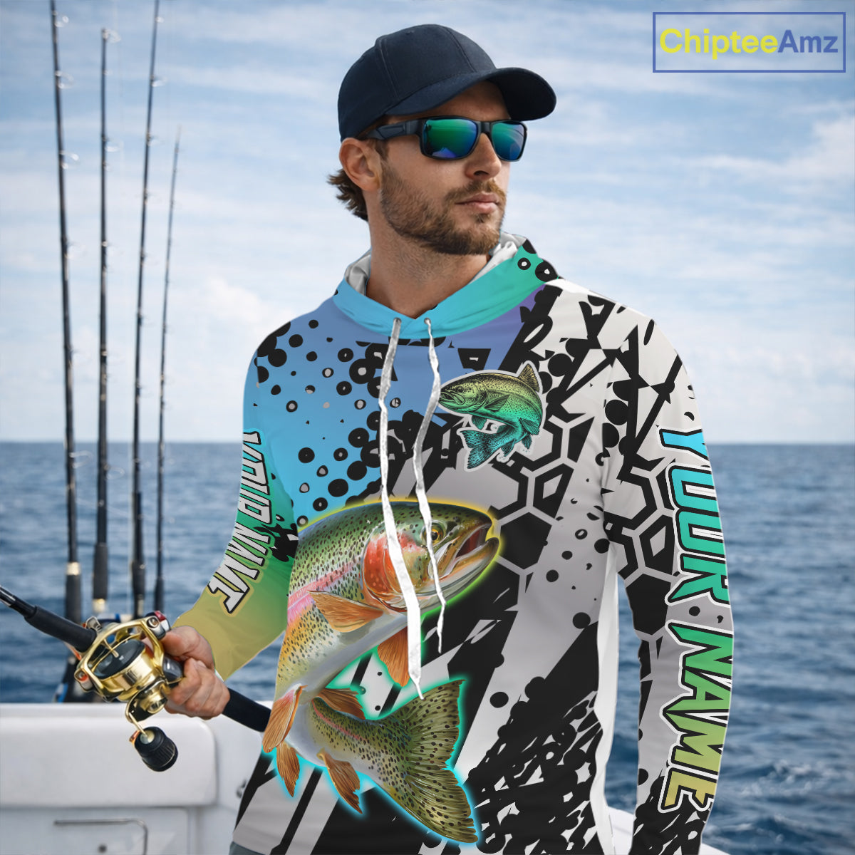 Rainbow Trout Custom Long Sleeve Hooded Performance Fishing Shirts For Men, Trout Fishing Jersey NHT480