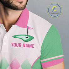Load image into Gallery viewer, Argyle Pattern Golf Polo Shirts For Mens Custom Name, Golf Pattern Pink Green Shirt Gifts NHT930