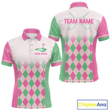 Load image into Gallery viewer, Argyle Pattern Golf Polo Shirts For Mens Custom Name, Golf Pattern Pink Green Shirt Gifts NHT930