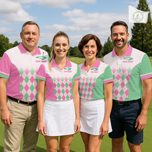 Load image into Gallery viewer, Argyle Pattern Golf Polo Shirts For Mens Custom Name, Golf Pattern Pink Green Shirt Gifts NHT930