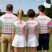 Load image into Gallery viewer, Argyle Pattern Golf Polo Shirts For Mens Custom Name, Golf Pattern Pink Green Shirt Gifts NHT930