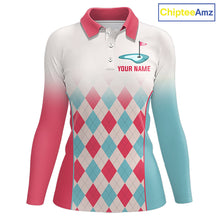 Load image into Gallery viewer, Argyle Pattern Golf Polo Shirts For Womens Custom Name, Golf Pattern Red Blue Shirt Gifts NHT931