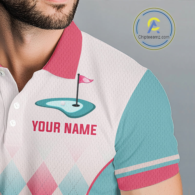 Argyle Pattern Golf Polo Shirts For Mens Custom Name, Golf Pattern Red Blue Shirt Gifts NHT931
