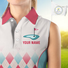 Load image into Gallery viewer, Argyle Pattern Womens Sleeveless Golf Polo Shirts For Womens Custom Name, Golf Pattern Red Blue Shirt Gifts NHT931