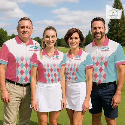 Argyle Pattern Golf Polo Shirts For Womens Custom Name, Golf Pattern Red Blue Shirt Gifts NHT931