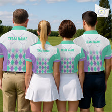 Load image into Gallery viewer, Argyle Pattern Golf Polo Shirts For Womens Custom Name, Golf Pattern Turquoise Purple Shirt Gifts NHT932