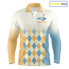 Load image into Gallery viewer, Argyle Pattern Golf Polo Shirts For Mens Custom Name, Golf Pattern Yellow Blue Shirt Gifts NHT933