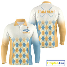 Load image into Gallery viewer, Argyle Pattern Golf Polo Shirts For Mens Custom Name, Golf Pattern Yellow Blue Shirt Gifts NHT933