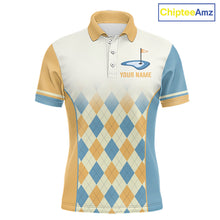 Load image into Gallery viewer, Argyle Pattern Golf Polo Shirts For Mens Custom Name, Golf Pattern Yellow Blue Shirt Gifts NHT933