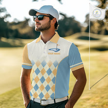 Load image into Gallery viewer, Argyle Pattern Golf Polo Shirts For Mens Custom Name, Golf Pattern Yellow Blue Shirt Gifts NHT933