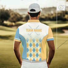 Load image into Gallery viewer, Argyle Pattern Golf Polo Shirts For Mens Custom Name, Golf Pattern Yellow Blue Shirt Gifts NHT933