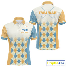 Load image into Gallery viewer, Argyle Pattern Golf Polo Shirts For Mens Custom Name, Golf Pattern Yellow Blue Shirt Gifts NHT933