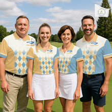 Load image into Gallery viewer, Argyle Pattern Golf Polo Shirts For Mens Custom Name, Golf Pattern Yellow Blue Shirt Gifts NHT933