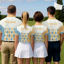 Load image into Gallery viewer, Argyle Pattern Golf Polo Shirts For Mens Custom Name, Golf Pattern Yellow Blue Shirt Gifts NHT933