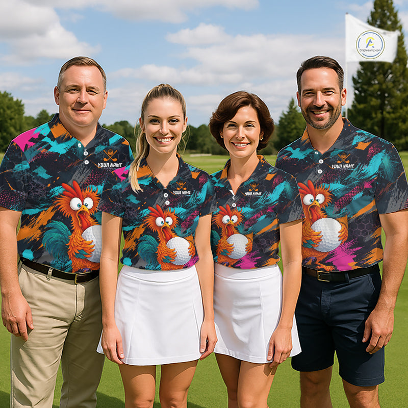 Funny Chicken Golf Polo Shirt Personalized Custom Name Team Golf Shirt Gift For Men NHT1247