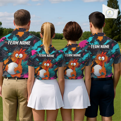 Funny Chicken Golf Polo Shirt Personalized Custom Name Team Golf Shirt Gift For Women NHT1247