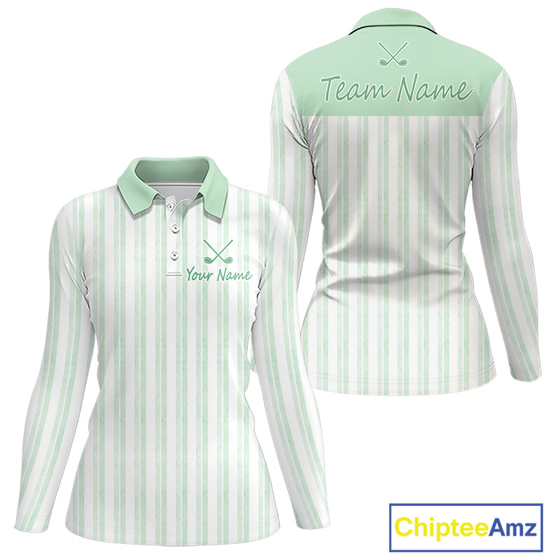 Personalized Golf Polo Shirt Mint Green Striped Custom Team Name Polo For Womens