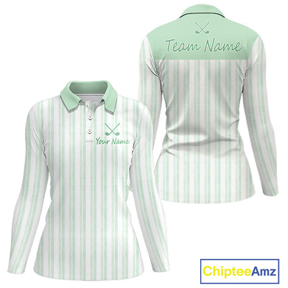 Personalized Golf Polo Shirt Mint Green Striped Custom Team Name Polo For Womens