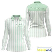 Load image into Gallery viewer, Personalized Golf Polo Shirt Mint Green Striped Custom Team Name Polo For Womens