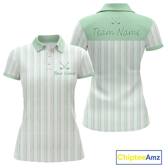 Personalized Golf Polo Shirt Mint Green Striped Custom Team Name Polo For Womens