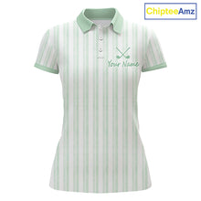 Load image into Gallery viewer, Personalized Golf Polo Shirt Mint Green Striped Custom Team Name Polo For Womens