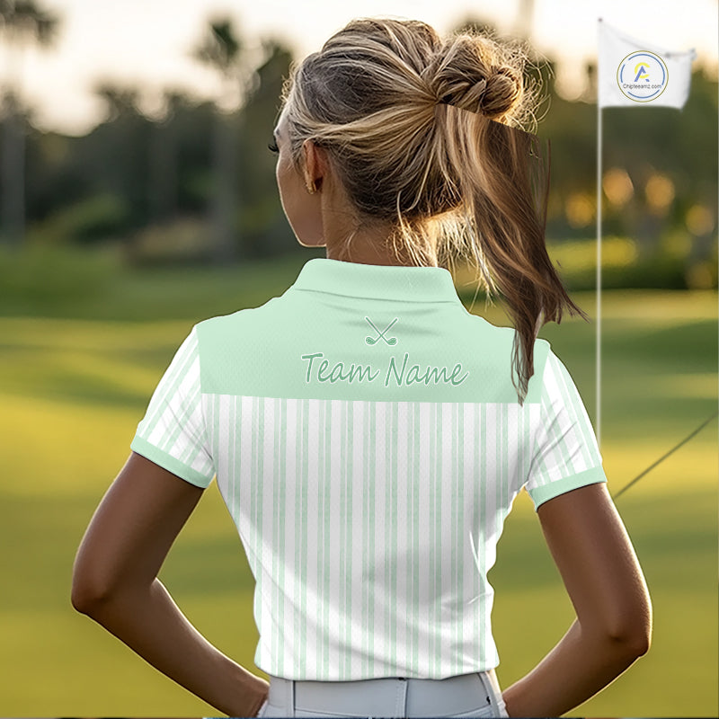 Personalized Golf Polo Shirt Mint Green Striped Custom Team Name Polo For Womens NHT939
