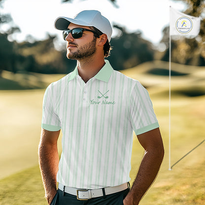 Personalized Golf Polo Shirt Mint Green Striped Custom Team Name Polo For Men NHT939