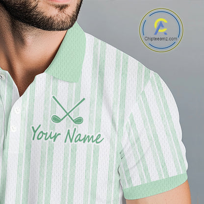 Personalized Golf Polo Shirt Mint Green Striped Custom Team Name Polo For Men NHT939