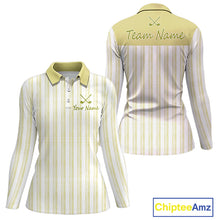 Load image into Gallery viewer, Personalized Golf Polo Shirt Mint Yellow Striped Custom Team Name Polo For Womens NHT940