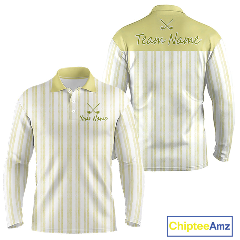 Personalized mint yellow striped golf polo shirt for men with custom team name