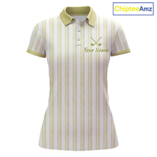 Load image into Gallery viewer, Personalized Golf Polo Shirt Mint Yellow Striped Custom Team Name Polo For Womens