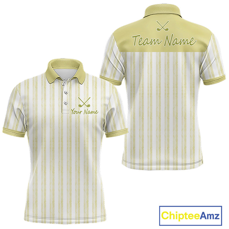 Personalized mint yellow striped golf polo shirt for men with custom team name