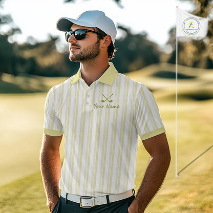 Personalized Golf Polo Shirt Mint Yellow Striped Custom Team Name Polo For Men NHT940