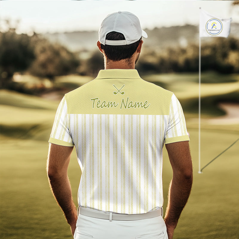 Personalized Golf Polo Shirt Mint Yellow Striped Custom Team Name Polo For Men NHT940
