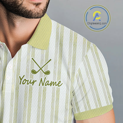 Personalized Golf Polo Shirt Mint Yellow Striped Custom Team Name Polo For Men NHT940