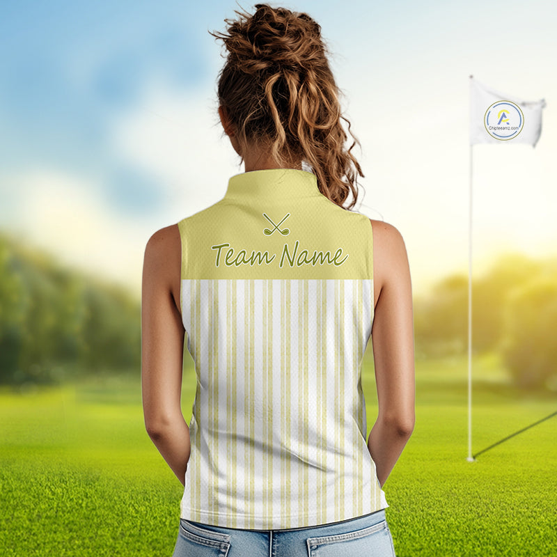 Personalized Womens Sleeveless Golf Polo Shirt Mint Yellow Striped Custom Team Name Polo For Womens NHT940