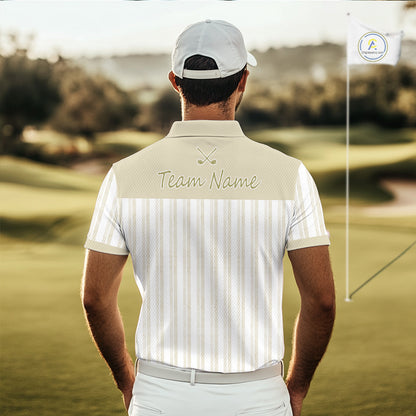 Personalized Golf Polo Shirt Beige Striped Custom Team Name Polo For Men NHT941