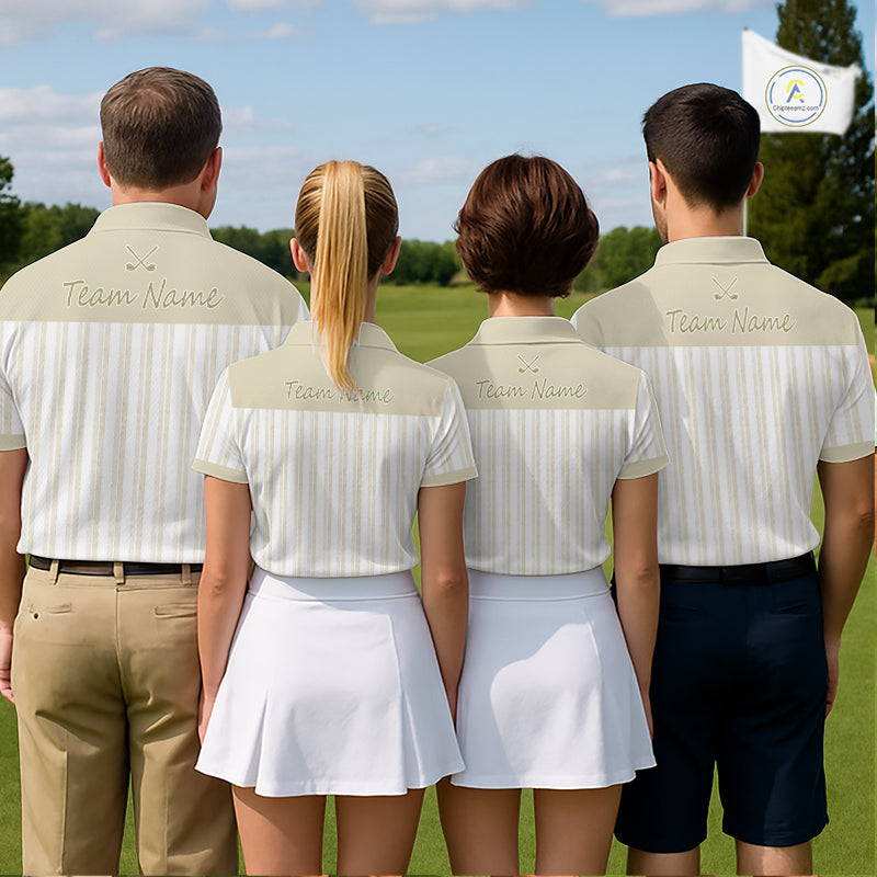 Personalized Golf Polo Shirt Beige Striped Custom Team Name Polo For Womens NHT941