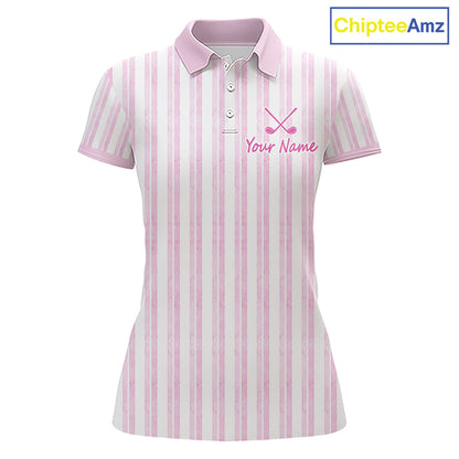 Personalized Golf Polo Shirt Mint Pink Striped Custom Team Name