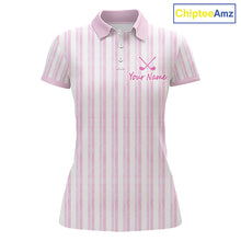 Load image into Gallery viewer, Personalized Golf Polo Shirt Mint Pink Striped Custom Team Name
