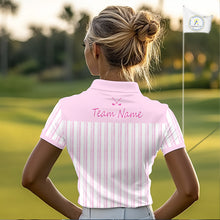 Load image into Gallery viewer, Personalized Golf Polo Shirt Mint Pink Striped Custom Team Name Polo For Womens NHT944
