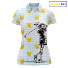 Load image into Gallery viewer, Funny Skull Golf Polo Shirts Beer Blue Argyle Pattern Custom Name Skull Playing Golf Apparel NBT629