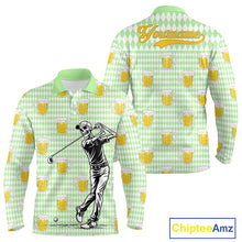 Load image into Gallery viewer, Funny Skull Golf Polo Shirts Beer Green Argyle Pattern Custom Name Skull Playing Golf Apparel NBT630