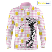 Load image into Gallery viewer, Funny Skull Golf Polo Shirts Beer Pink Argyle Pattern Custom Name Skull Playing Golf Apparel NBT631