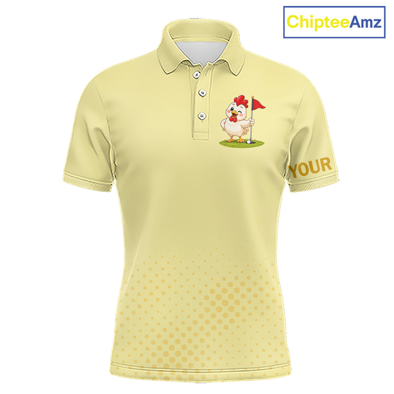 Personalized Funny Chicken Golf Polo Shirt for Men Play Happy Swing Smile Repeat