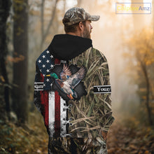 Load image into Gallery viewer, Mallard Duck Hunting Waterfowl Camo with US Flag Custom Name Hunting Gift NHT154